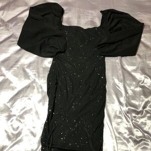 Elegant Black Puff Sleeve Dress